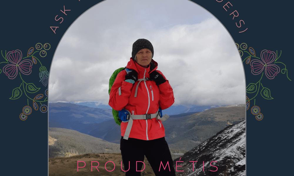 A poster for this event featuring Kim Hodgson in thermal hiking gear on top of a mountain.