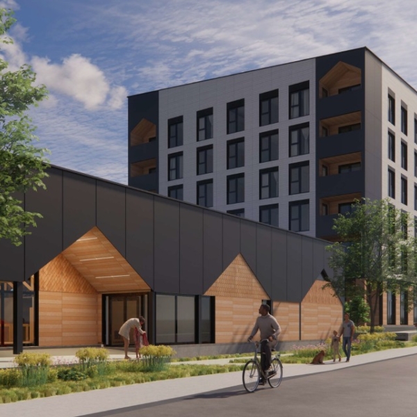 Rendering of a proposed building structure.