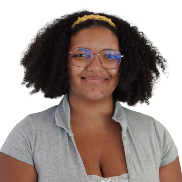Kestra Franklin is smiling in a grey collared shirt against a white background.